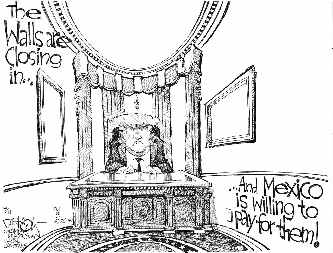 Political cartoon U.S. Trump walls Russia probe Mexico