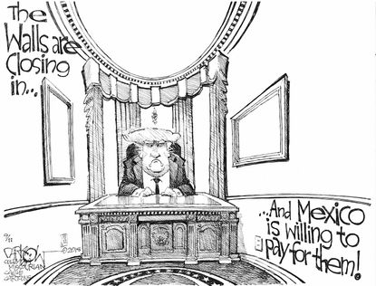 Political cartoon U.S. Trump walls Russia probe Mexico