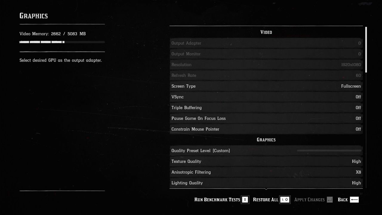 Red Dead Redemption 2 settings