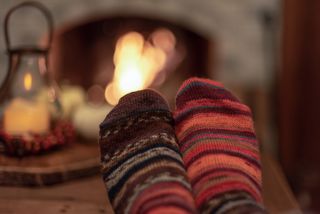warm socks next to the fire