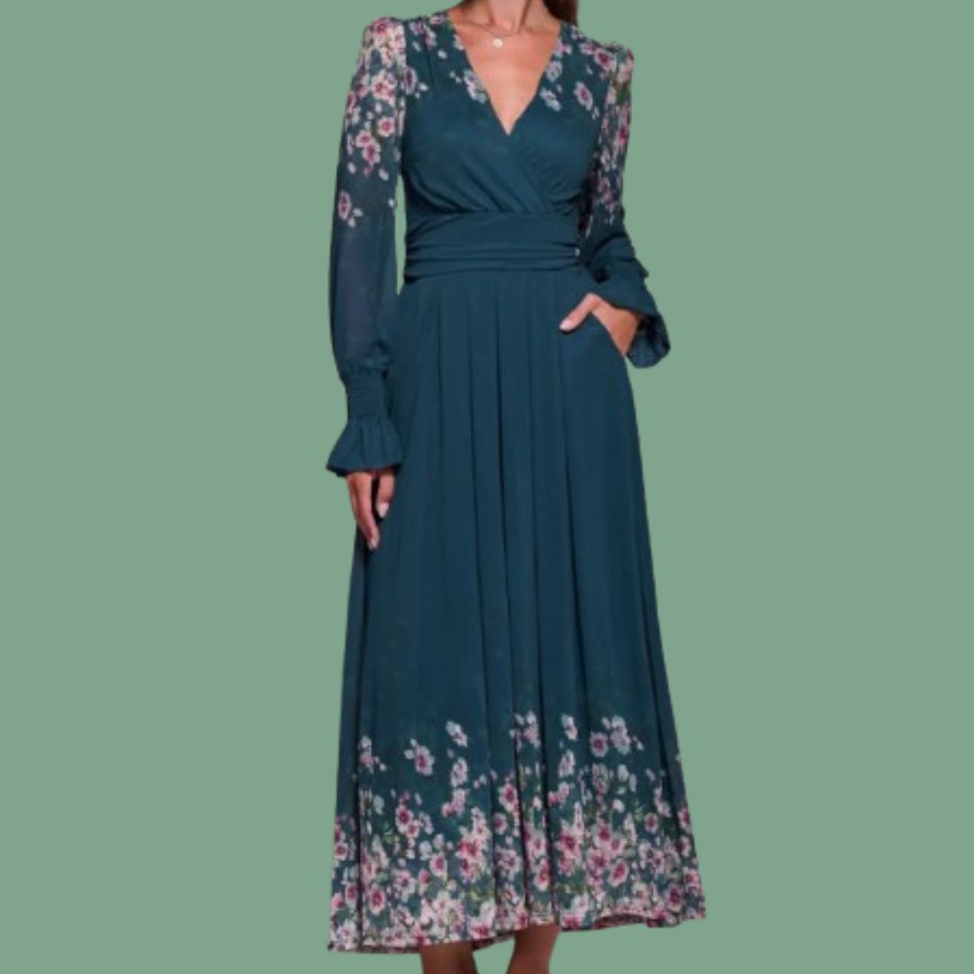 Jolie Moi Teal Mirrored Print Dress