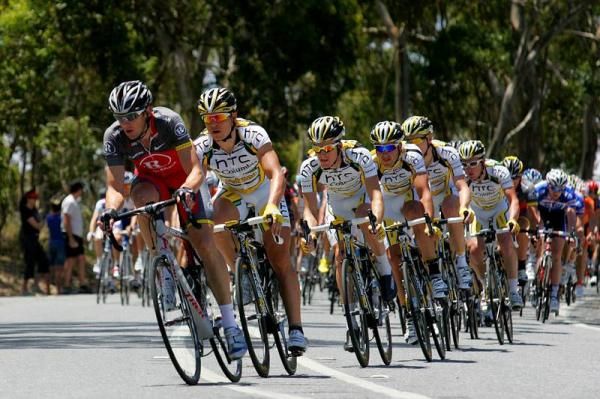 Jason McCartney (RadioShack) out front with HTC-Columbia right on his wheel.