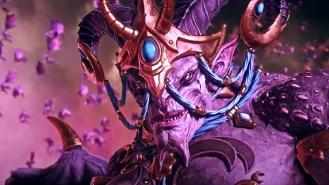The Chaos God Slaanesh peering down in Total War: Warhammer 3