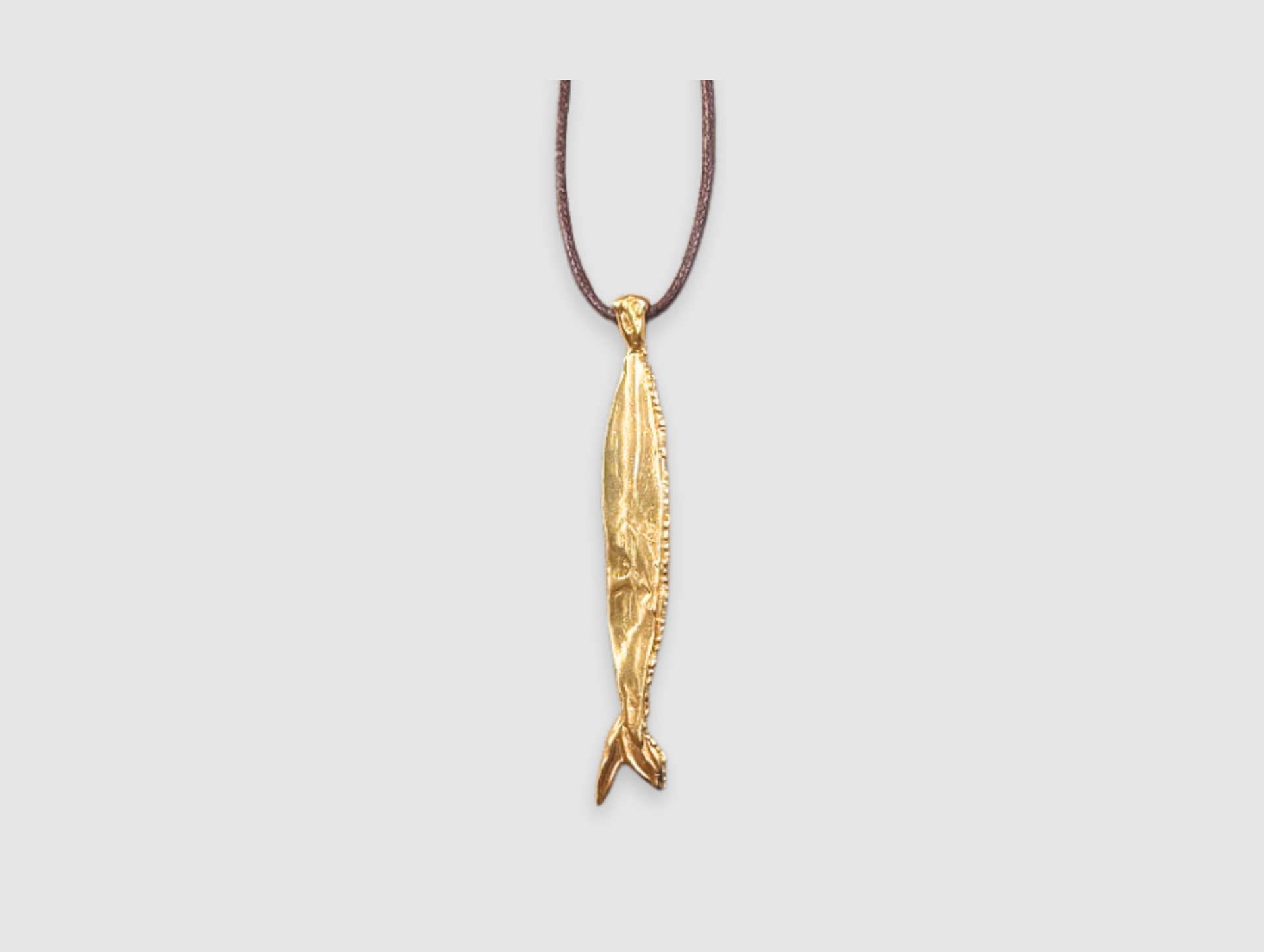 The Fish Pendant | Brown Cord | Gold Plated