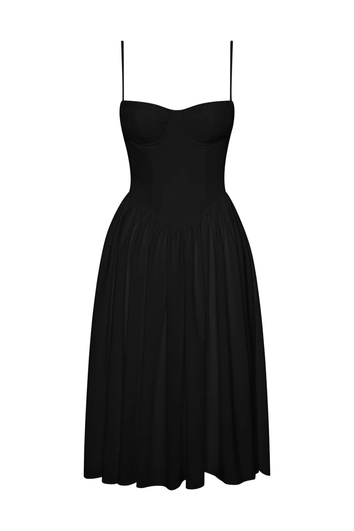 Ballerina Bustier Midi Dress - Black - Xs