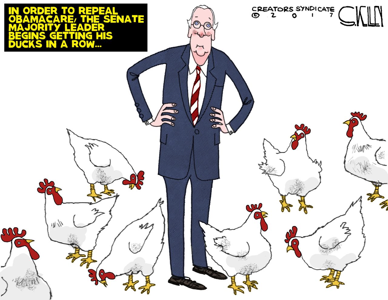 Political cartoon U.S. Mitch McConnell ducks repeal Obamacare