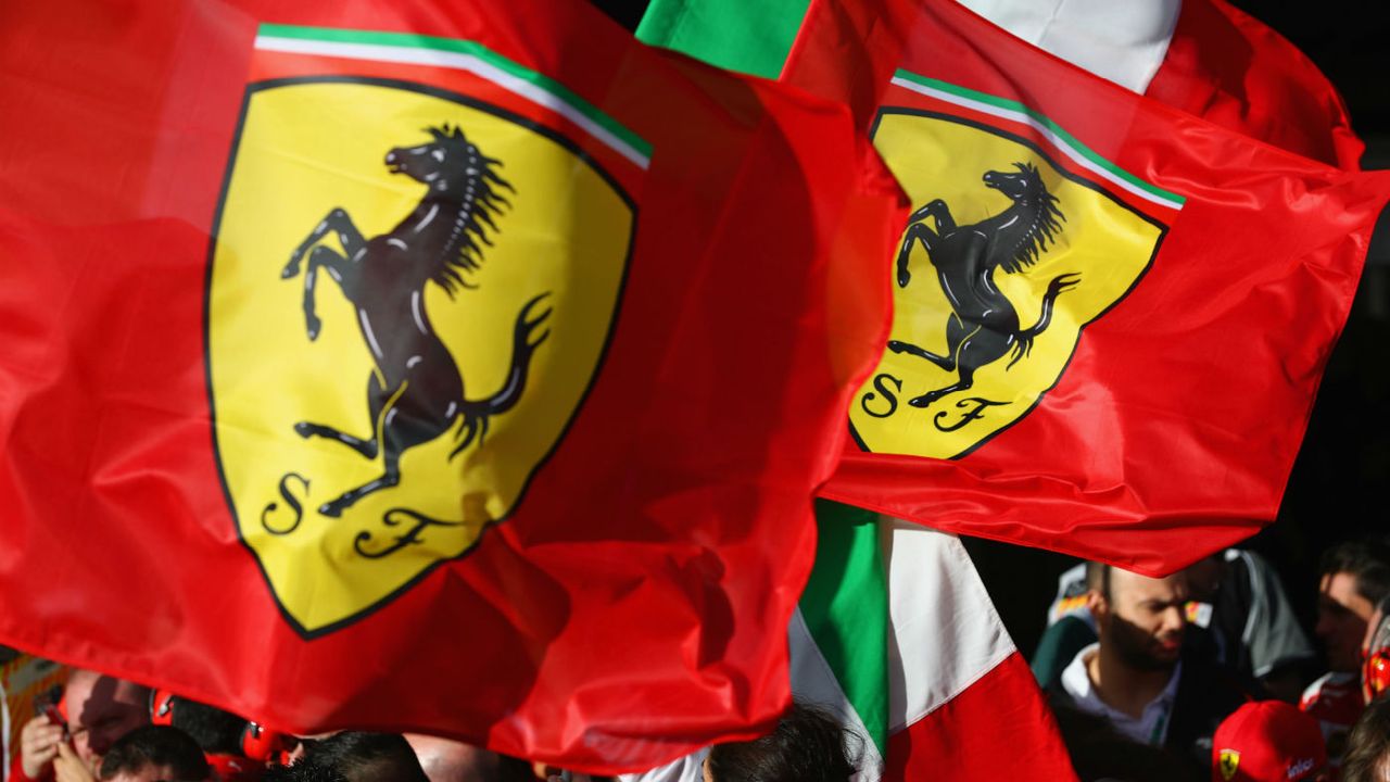 Ferrari flags wave at the 2018 Formula 1 Australian Grand Prix at Albert Park in Melbourne