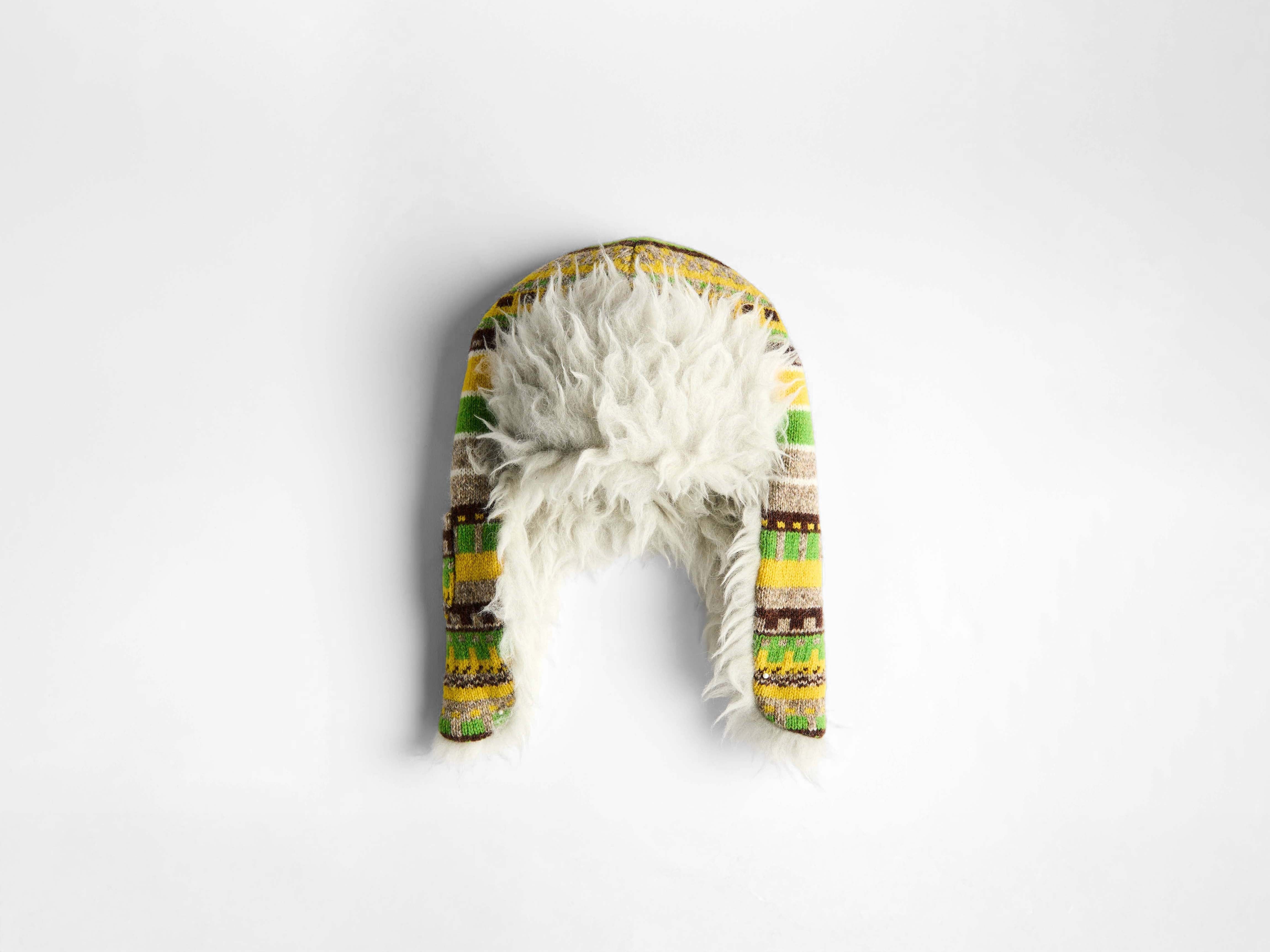 Woollen-Trim Striped Hat in Marigold