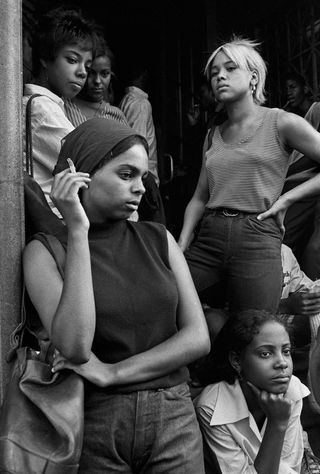 Young people in Harlem, black and white photograph