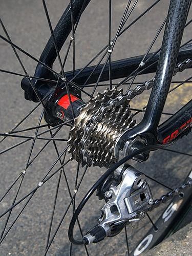 Tied-and-soldered wheels grace the bike of Berges.