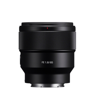 Sony FE 85mm F1.8 on a white background