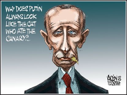 Political cartoon World Trump Putin cat canary Russia