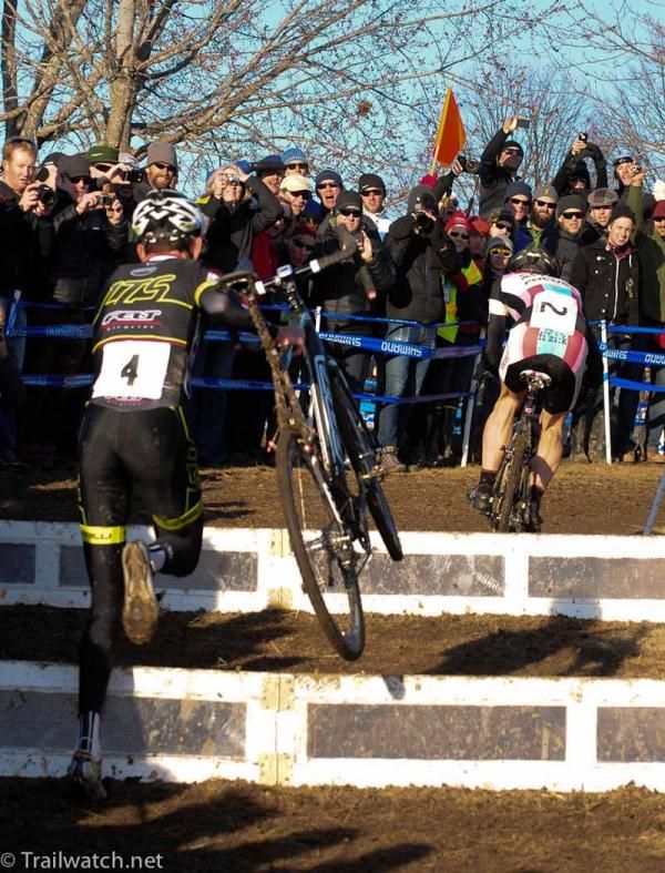 Ryan Trebon (LTS-Felt) running the barriers that Powers just bunny-hopped