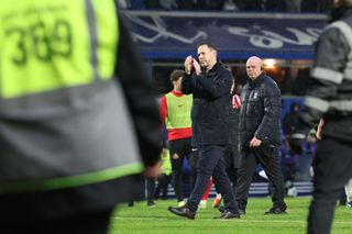 Sunderland head coach Michael Beale is applauds the travelling fans during the Sky Bet Championship match between Birmingham City and Sunderland at St Andrews (stadium) on February 17, 2024 in Birmingham, United Kingdom. (Photo by Ian Horrocks/Sunderland AFC via Getty Images)
