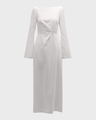 Ora Bateau-Neck Split-Sleeve Column Gown