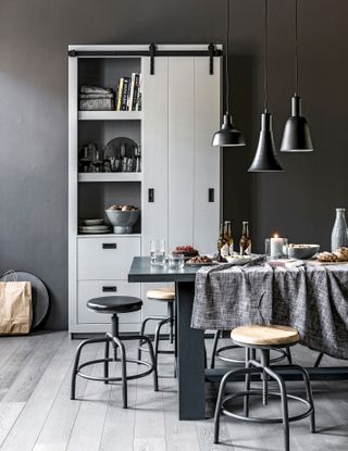 Black and white decor in a dining room