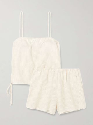 Babylock Tie-Detailed Striped Linen Pajama Set