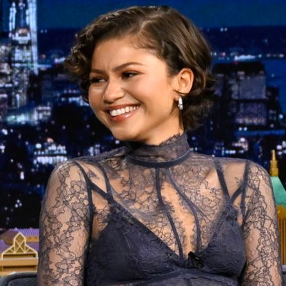 Zendaya went on 'The Tonight Show Starring Jimmy Fallon' in a lacy, lingerie-inspired "something blue" dress