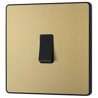 British General 20a Single 3 Way Raised Slim Screwless Intermediate Switch Satin Brass Effect