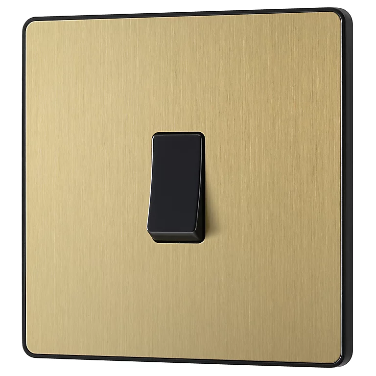 British General 20a Single 3 Way Raised Slim Screwless Intermediate Switch Satin Brass Effect