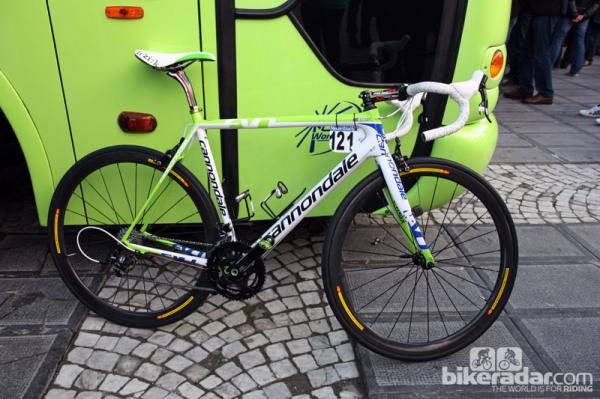 Peter Sagan (Liquigas-Cannondale) set off for Oodenaarde aboard this Cannondale SuperSix Evo.