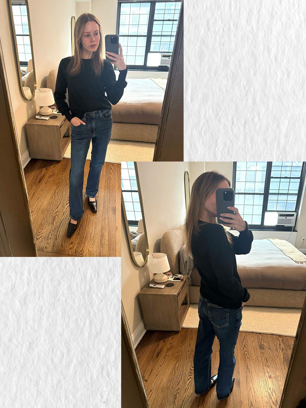 nikki wears levi's kick boot jeans.