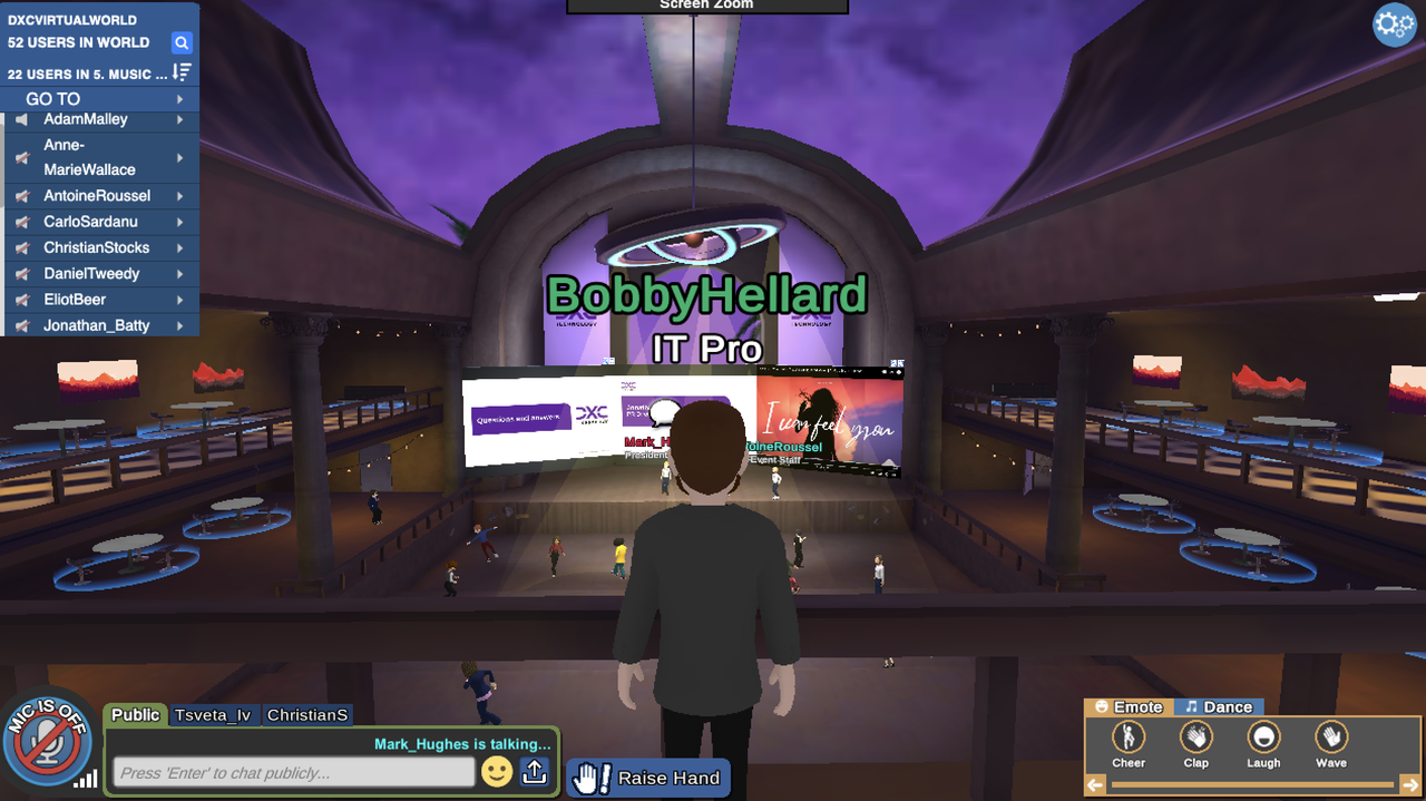 The DXC Metaverse dance hall, from high up