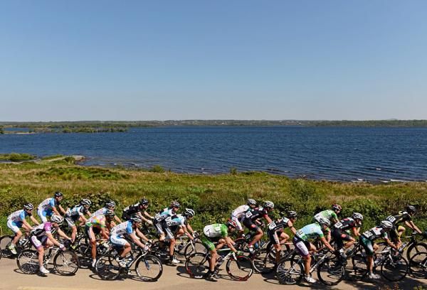 Riders on the approach to Kiltyclogher during stage 7 of the An Post Ras.