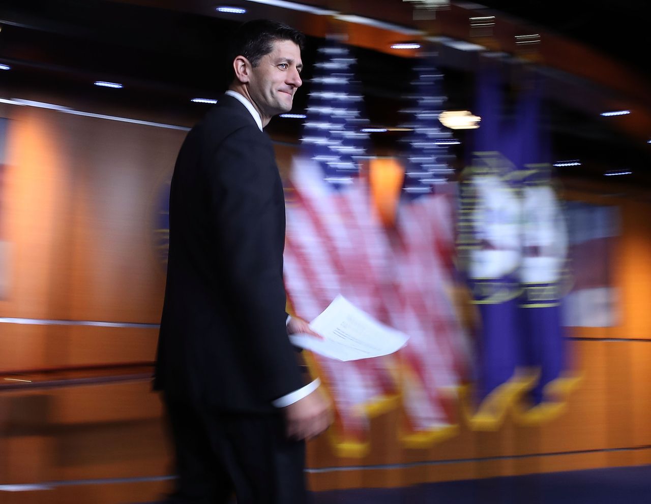 Paul Ryan gives an address on Capitol Hill