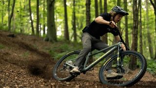Rider flying downhill on the Orbea Laufey
