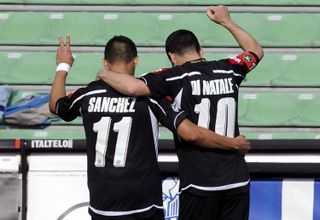 Antonio Di Natale and Alexis Sanchez celebrate a goal for Udinese against Siena in April 2010.