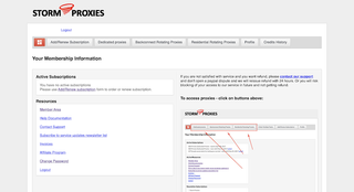 Storm Proxies membership page
