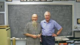 "Sun Rings" composer Terry Riley (left) with Iowa physics professor Don Gurnett.