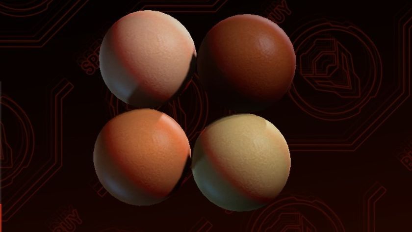 Four floating globes in flesh tones on dark background.