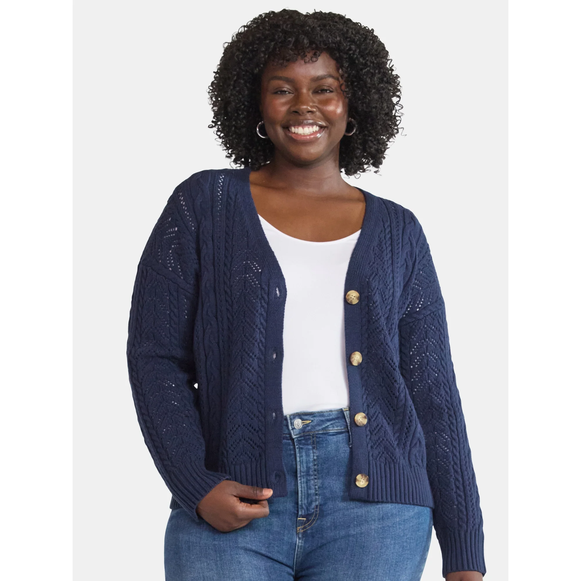 Time and Tru, Time and Tru Women's Boyfriend Cardigan Sweater, Lightweight, Sizes Xs-Xxxl