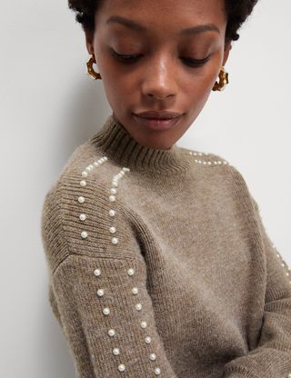 Embellished Cropped Crew Neck Jumper