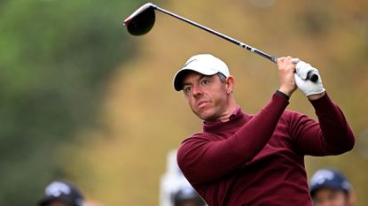 Rory McIlroy tees off on the 17th hole during Day Four of the BMW PGA Championship.