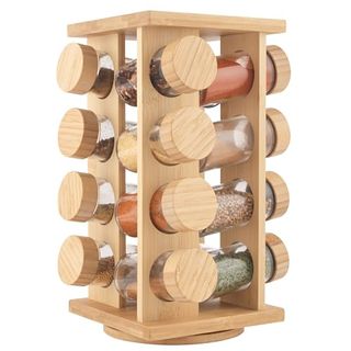 Salter Bw12777eu7 Bamboo Spice Rack – Rotating Rack, 16 Jars Included & Screw Top Lids, Compact, Long Lasting Freshness, Spices & Seasonings, Countertop Spice Organiser, Spice Storage, Free Standing