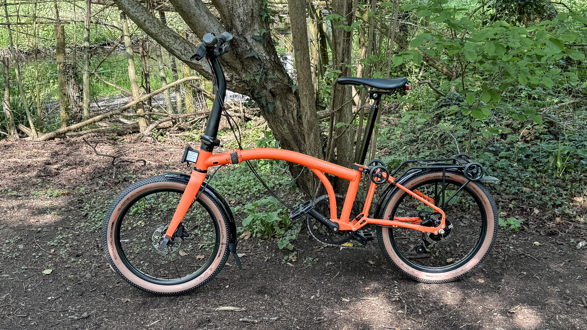 Brompton G Line folding bike in action on gravel and city streets