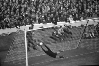 Legendary Soviet Union goalkeeper Lev Yashin makes a save at the 1966 World Cup.