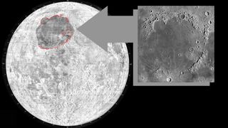 An image of the moon shows the location of the Mare Imbrium basin. The mountain range that marks the northern rim of the basin will be visible from Earth on Sunday. 