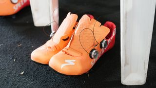 Bora-Hansgrohe wear a custom-finished version of Specialized's S-Works 7 shoes
