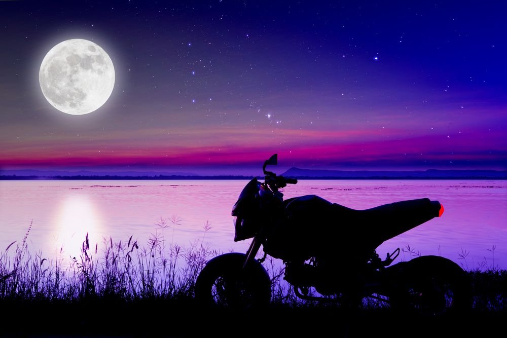 motorcycle, full moon