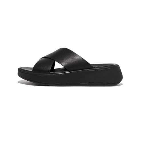 Fitflop Women's F-Mode Leather Flatform Cross Slides Wedge Sandal, All Black, 7 Uk