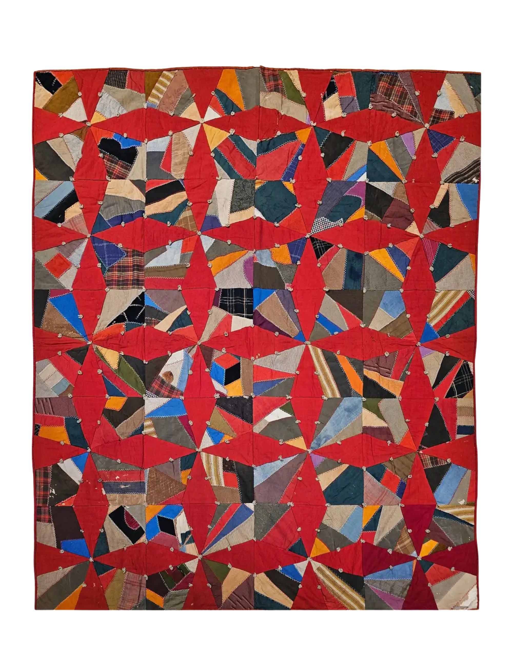 19th Century American Crazy Quilt With Red Stars