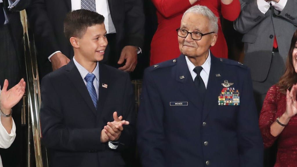 Charles McGee and his great-grandson Iain Lanphere. 