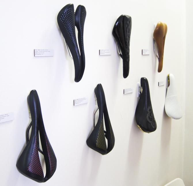 A selection of custom kangaroo leather saddles from Busyman Bicycles.