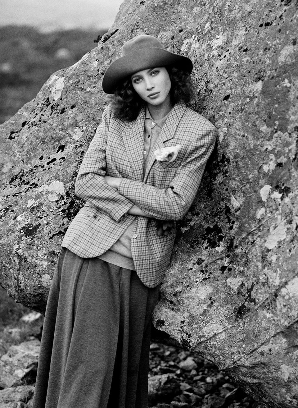 Christy Turlington model shoot in tweed