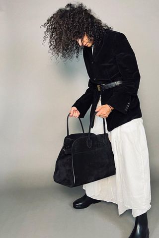 Neelam Gill carrying Suede bag The Row Margaux