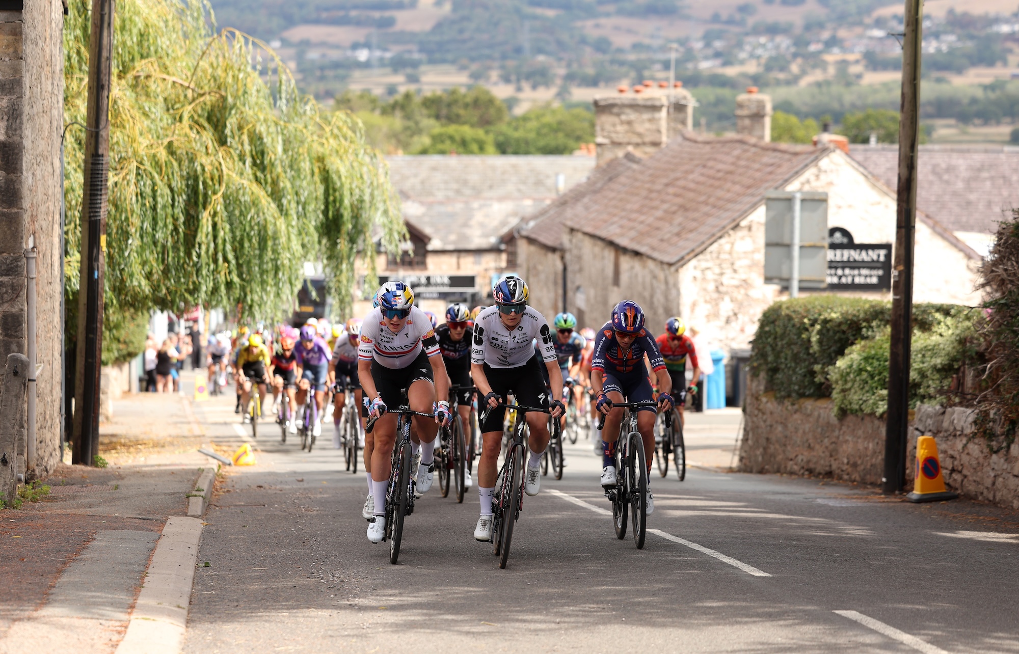 Zoe B&amp;auml;ckstedt (Canyon-SRAM) rides next to Ally Wollaston (FDJ United - SUEZ) on a climb